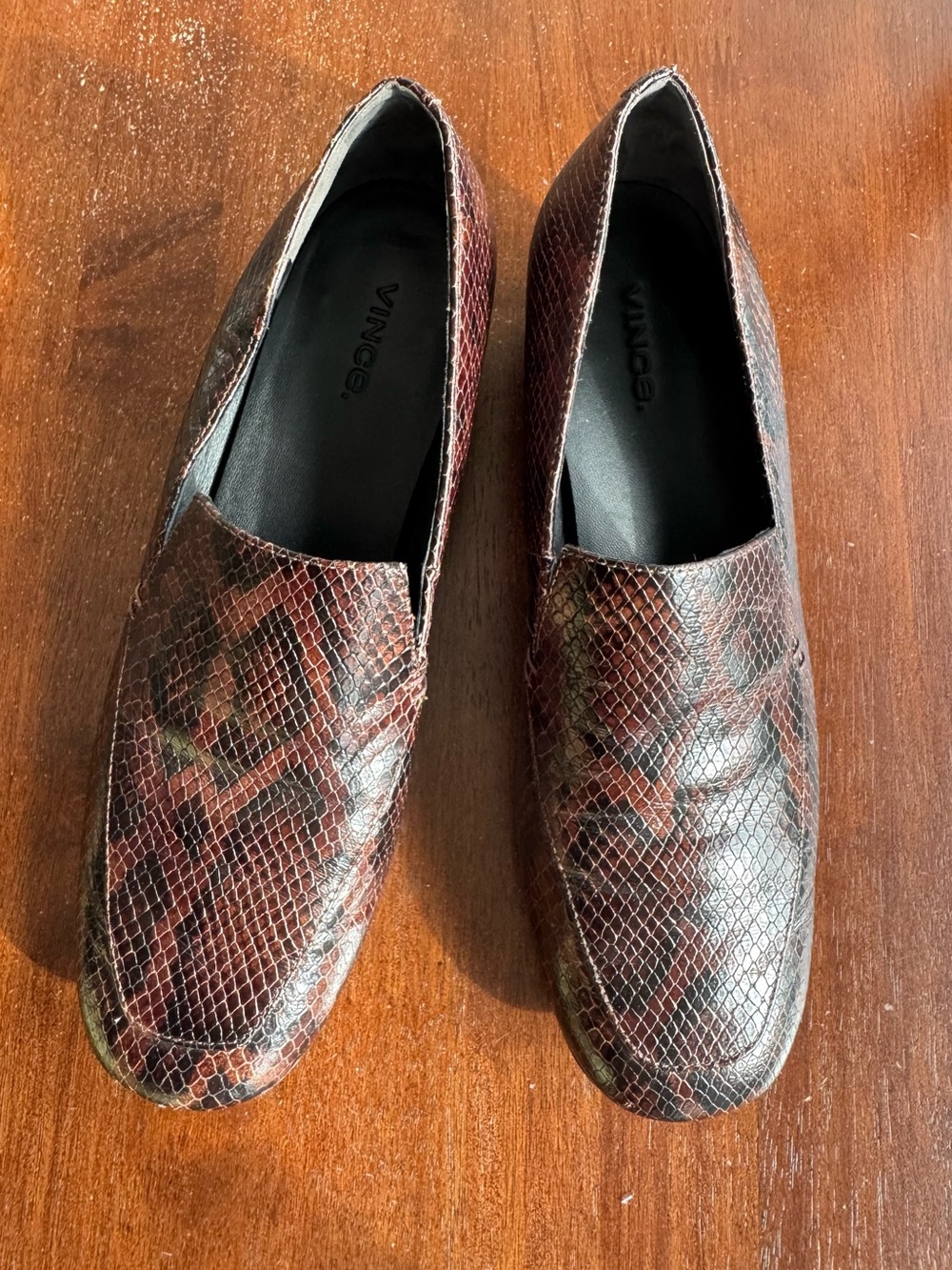 Vince Brown Snake-Print Slip-On Loafers